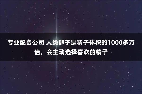专业配资公司 人类卵子是精子体积的1000多万倍，会主动选择喜欢的精子